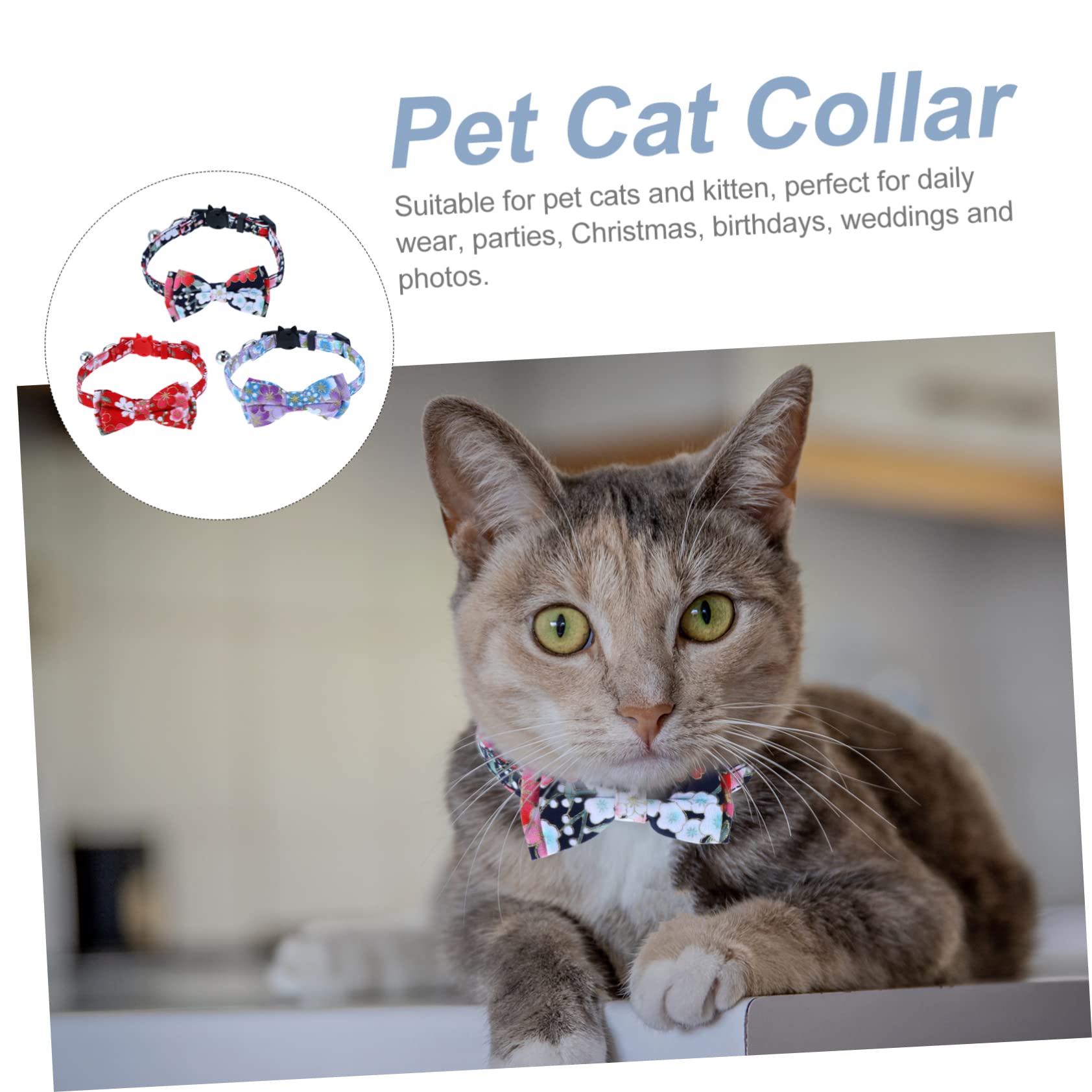 Mipcase 9pièces Collier pour Chat Réglable avec Clochette Et Nœud Fleurs De Parfait pour Animaux De Compagnie Lors des Fêtes Et Événements Spéciaux