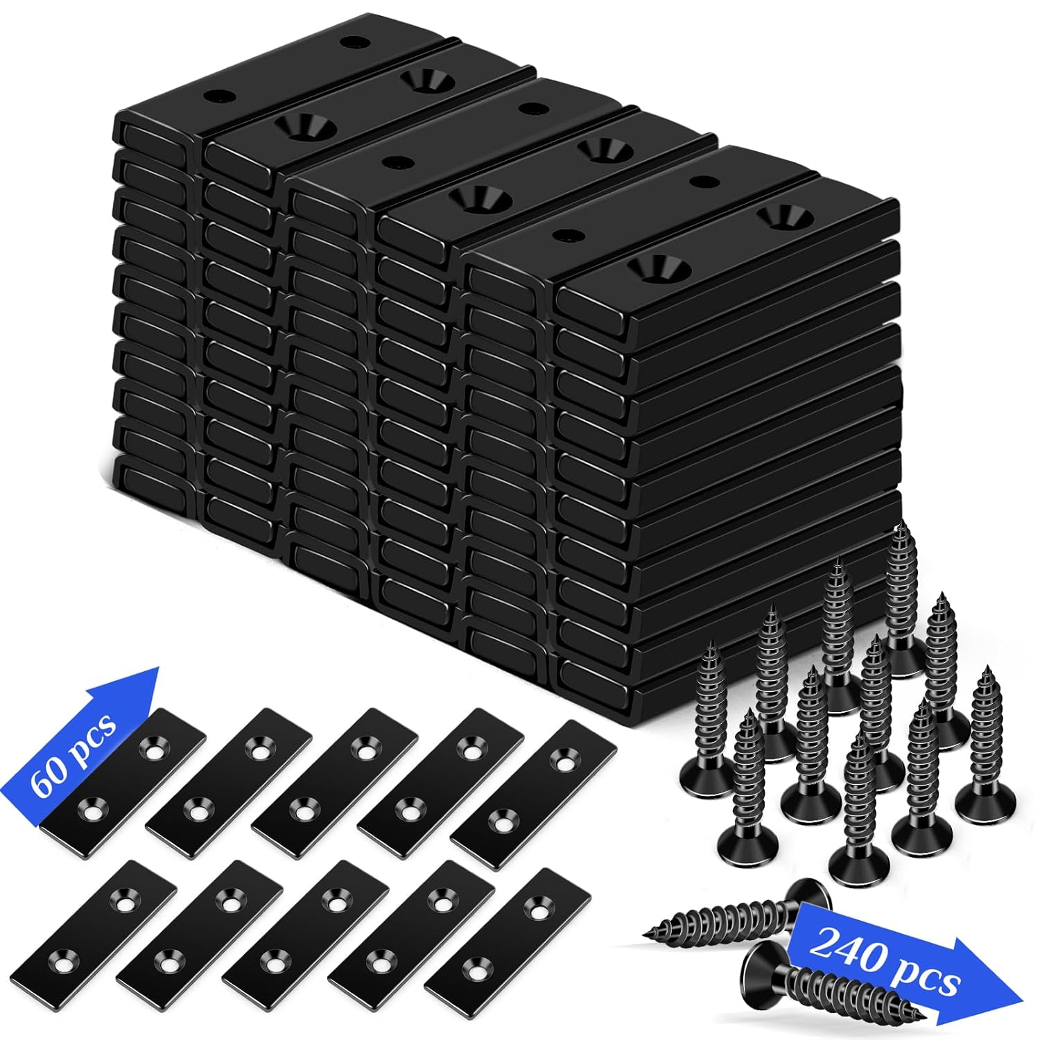 LOVIMAG Cabinet Magnets, 60Pack Magnetic Door Catch for Cabinet Doors, 45LBS Strong Magnet Heavy Duty Matching Screws, Magnetic Cabinets Latch and Locker Magnetfor cabinets Catch- 40x13.5x5mm