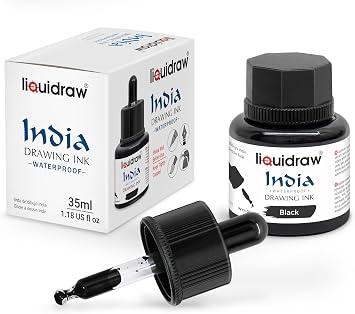 Liquidraw Waterproof Coloured Drawing Ink with Dropper | 10 x 35 ml Bottles | Set of Assorted Colours | India Ink for Calligraphy, Pens, Brushes & Dip Pens | Ideal for Drawing, Writing & Art Projects