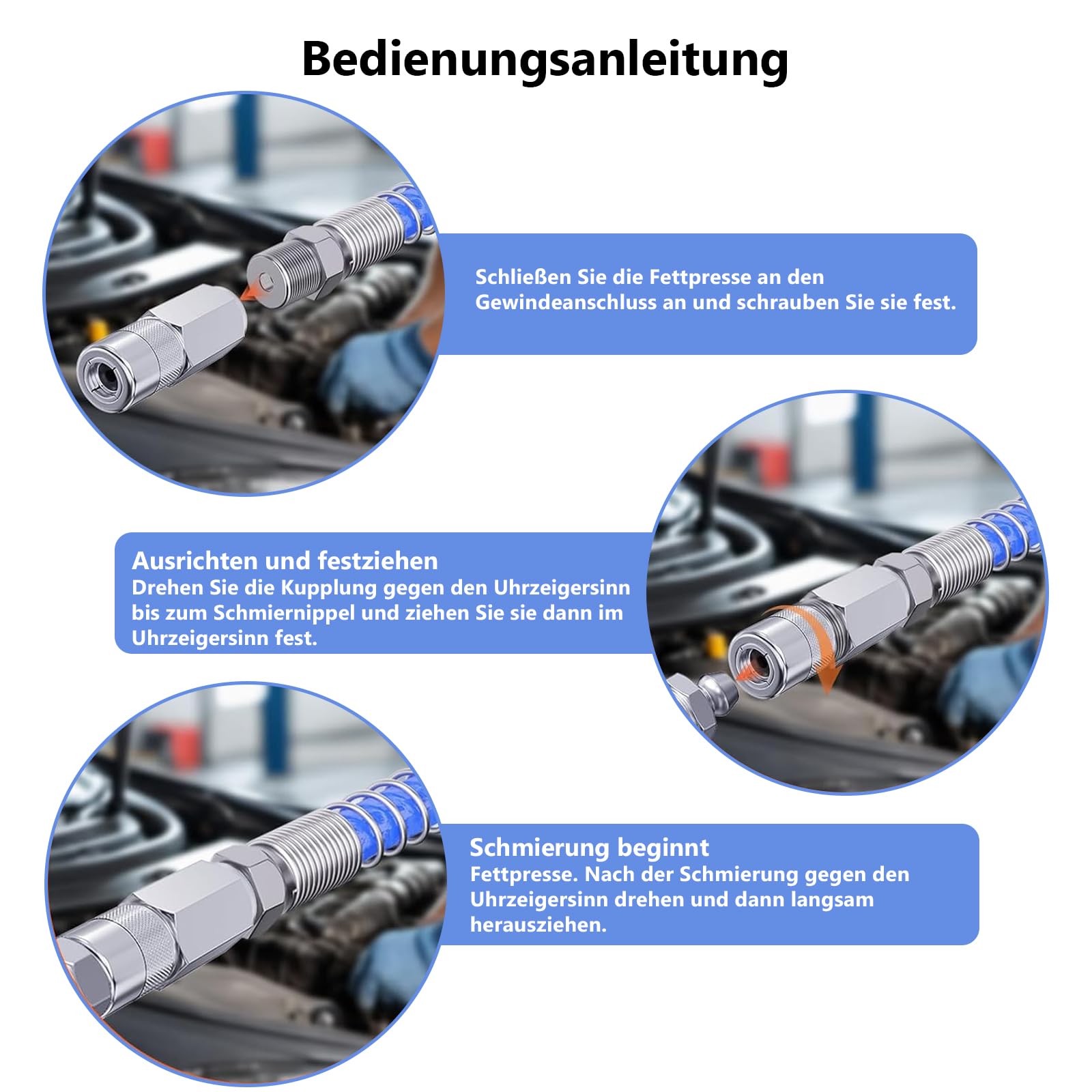 4 Stück Fettpressendüse, Fettpresse Mundstück mit 4 Backen Hydraulik, M10x1 Gewinde, Edelstahl verchromt, Zubehör für manuelle und pneumatische Fettpresse