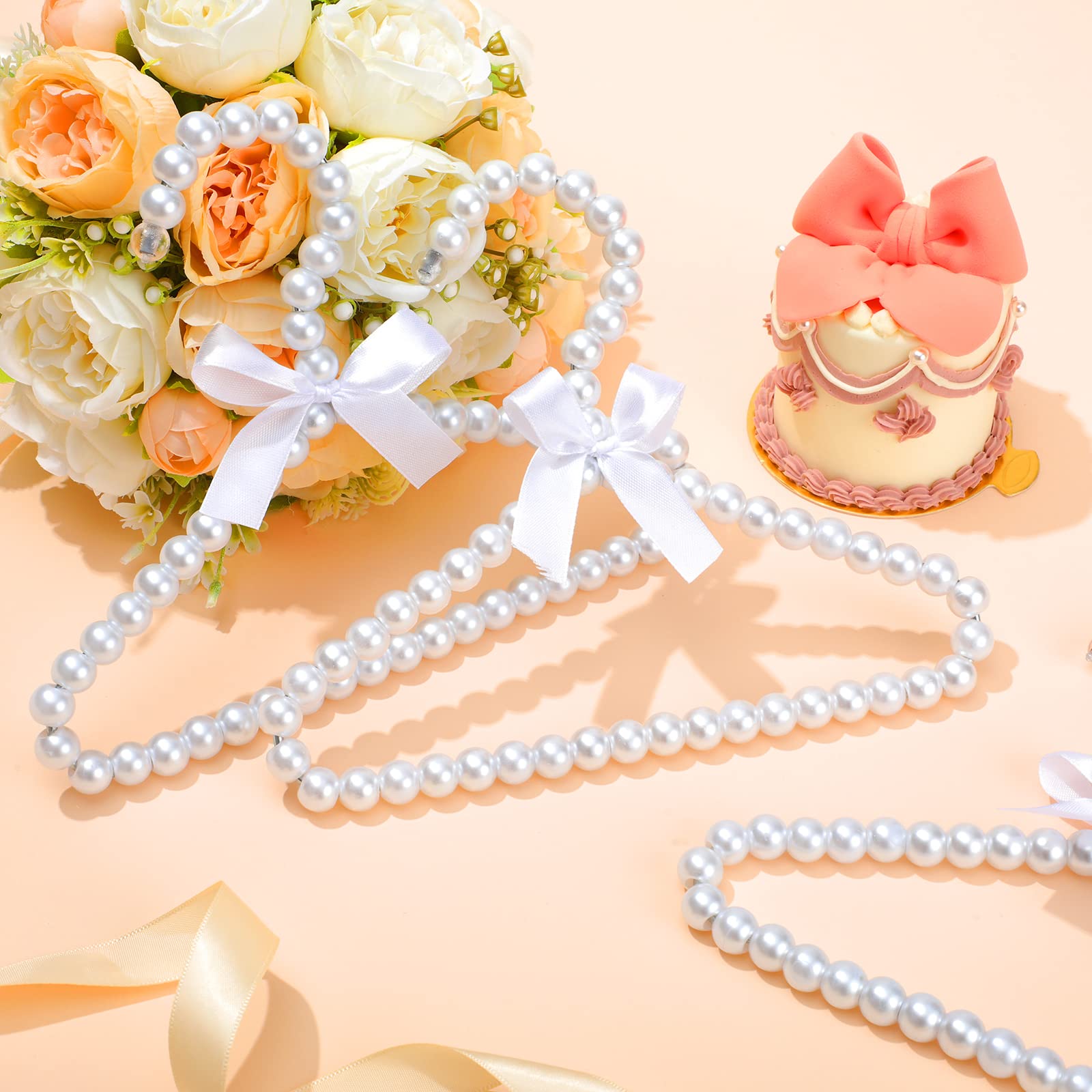 Wesiti 25 perchas pequeñas de perlas de metal elegante con cinta para mujer, perro, gato (blanco)