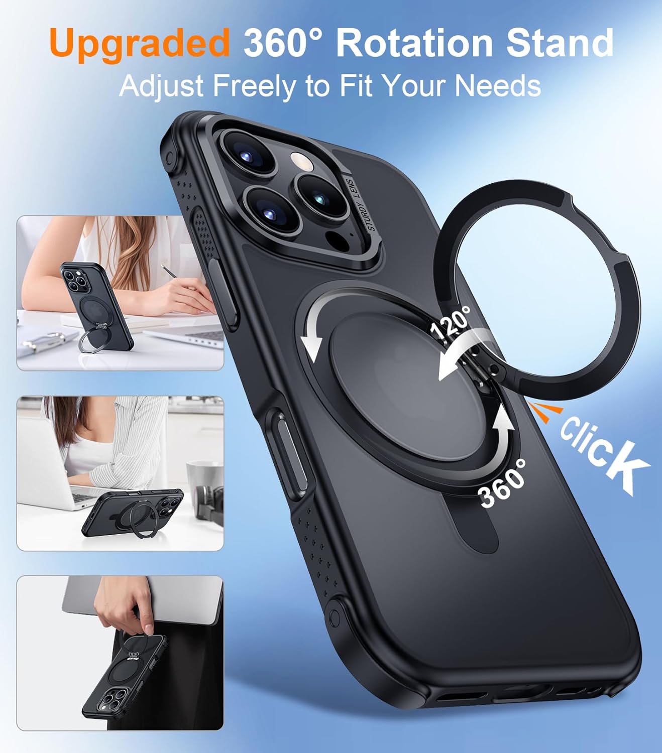 Temdan Magnetic for iPhone 16 Pro Case,[with 360°Rotatable Invisible Magnetic O-Ring Stand][Military Grade Shockproof][Compatible with MagSafe] Slim Translucent Matte Phone Case for iPhone 16 Pro 6.3" - Image 2