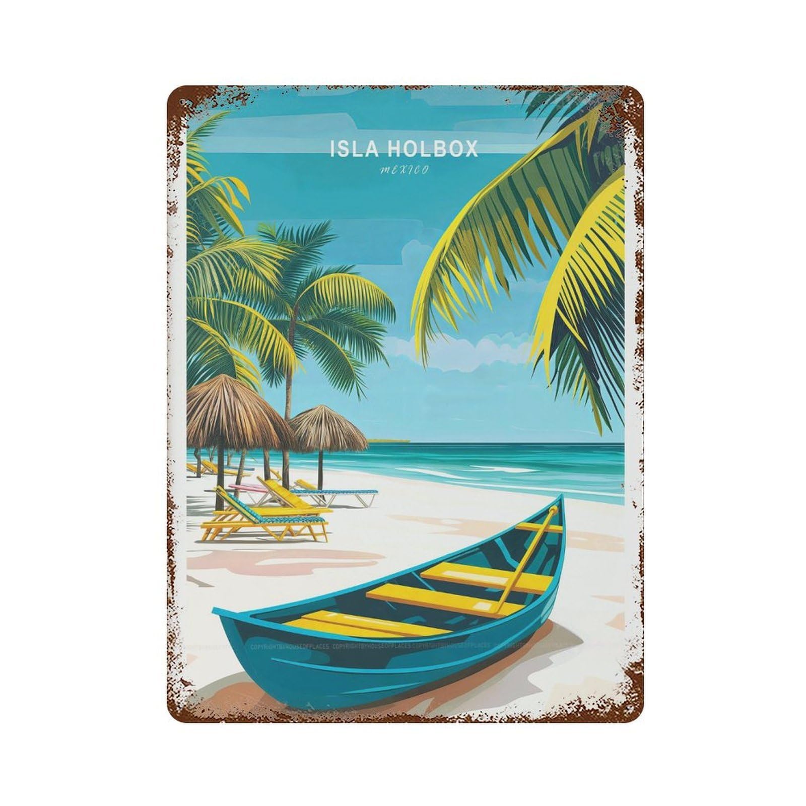 xiaoxiaoshen Isla Holbox Mexico Travel Minimalist Cityscape, Home Decor Wall Decor Art Metal Tin Poster Modern Home Decor Art Home Bar Shop Decorations Vintage Sign 40x30cm