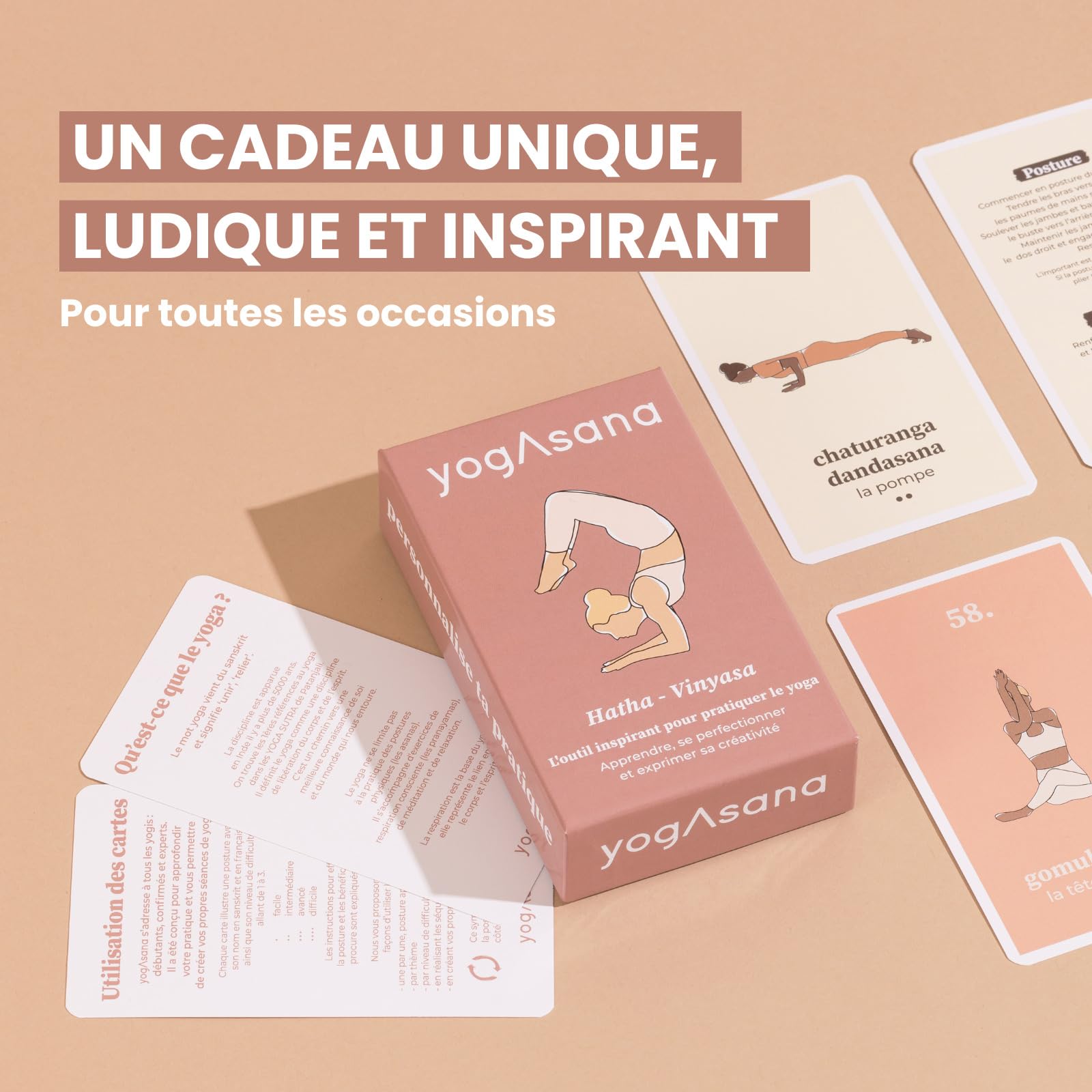Yogasana Jeu de Carte français 80 Cartes - Hatha Vinyasa - Tous Niveaux - Guide de séquences pour se perfectionner en autonomie - 75 Postures