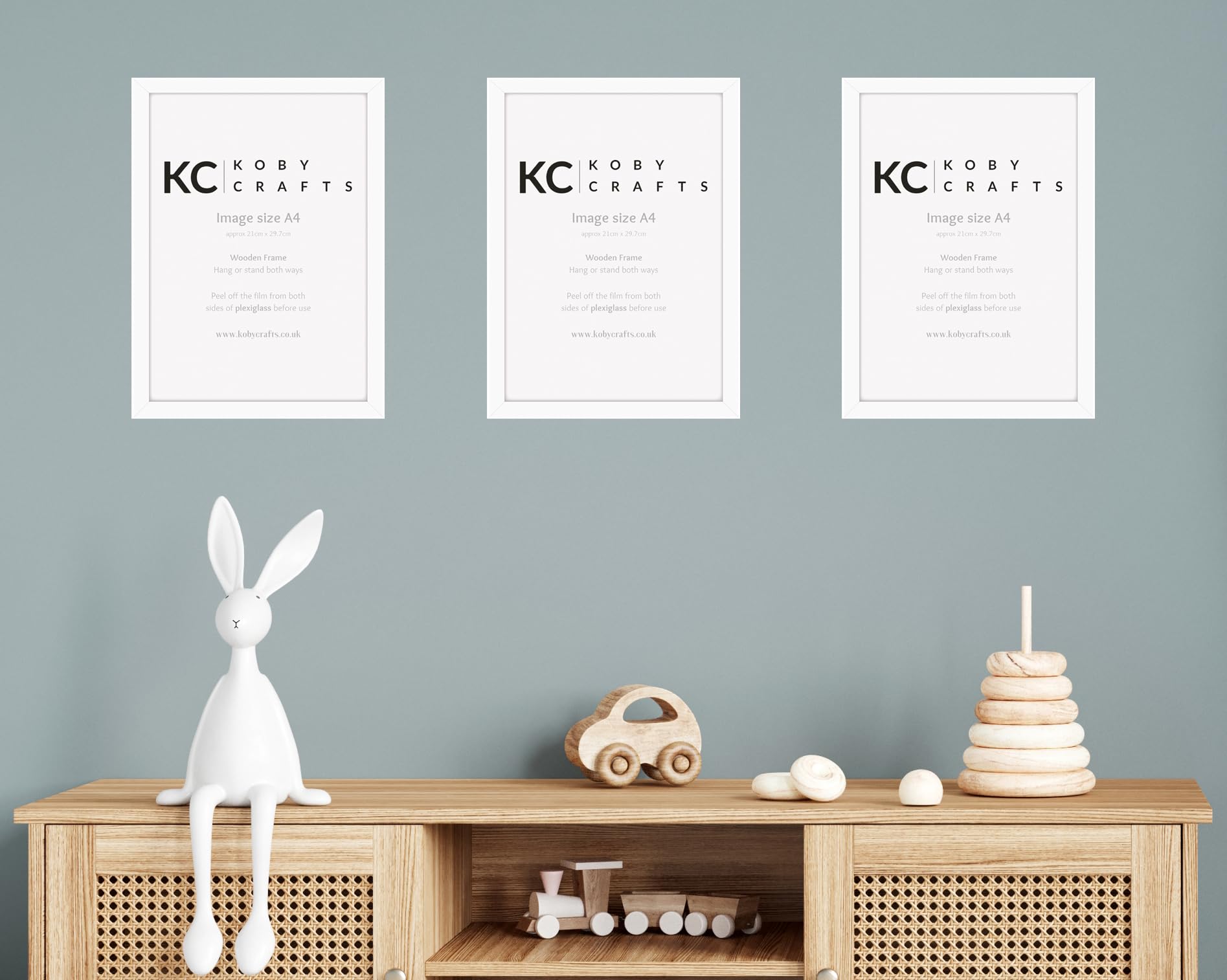 Koby Crafts 3 Pack White Wooden A4 Photo Frames - 21x29.7cm, Tabletop or Wall Mount, Free Stand or Hang Portrait/Landscape - Image 2