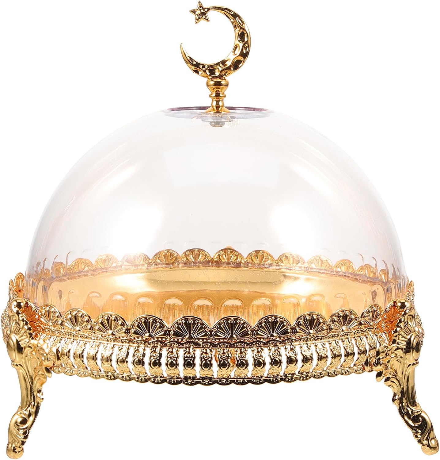 YARNOW Ramadan Tray - 8. 6 Inch, Gold Eid Mubarak Cake Stand with Dome Lid for Party, Wedding, Home Display