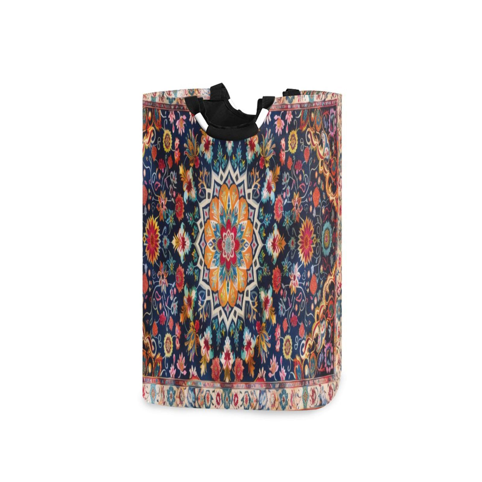 Jihqo Laundry Hamper Basket Mexican Floral Talavera Print Collapsible Nursery Storage Bin Waterproof Clothing Baskets for Home Bedroom Bathroom Washing Room