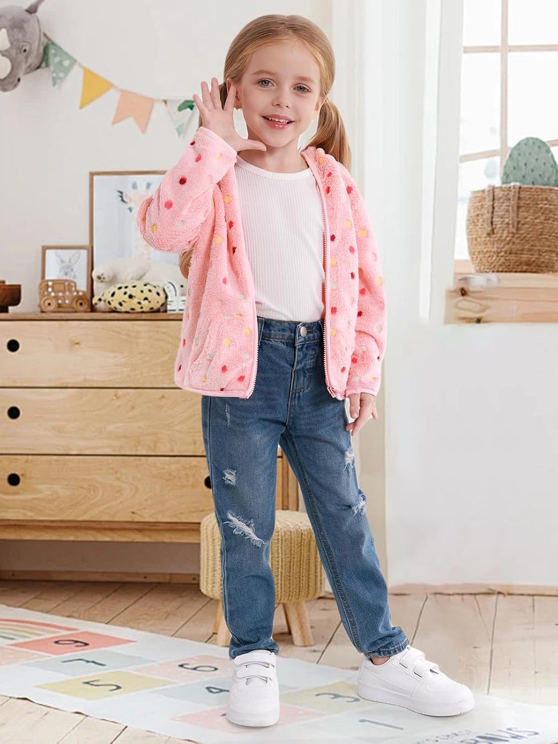 Toddler Baby Girls Fall Clothes Fleece Jackets Hooded Zip Up Cute Prints Fuzzy Coats Size 12 18 24 Months 2t 3t 4t 5t - Image 3