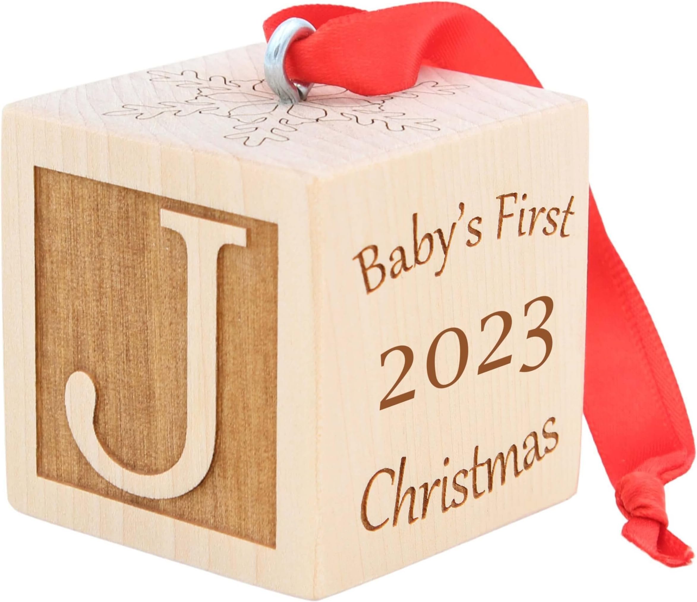 Palmetto Wood Shop - Baby’s First Christmas Ornament - Laser Engraved Baby Block, Baby Gifts, Personalized Christmas Ornament, Handcrafted in The USA, Solid Wood Construction - 3 Sizes