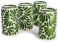 Vista 17 de Juego de 4 vasos de chupito Talavera auténticos mexicanos para tequila - Pintados a mano - 2 Oz (Flores naranjas)