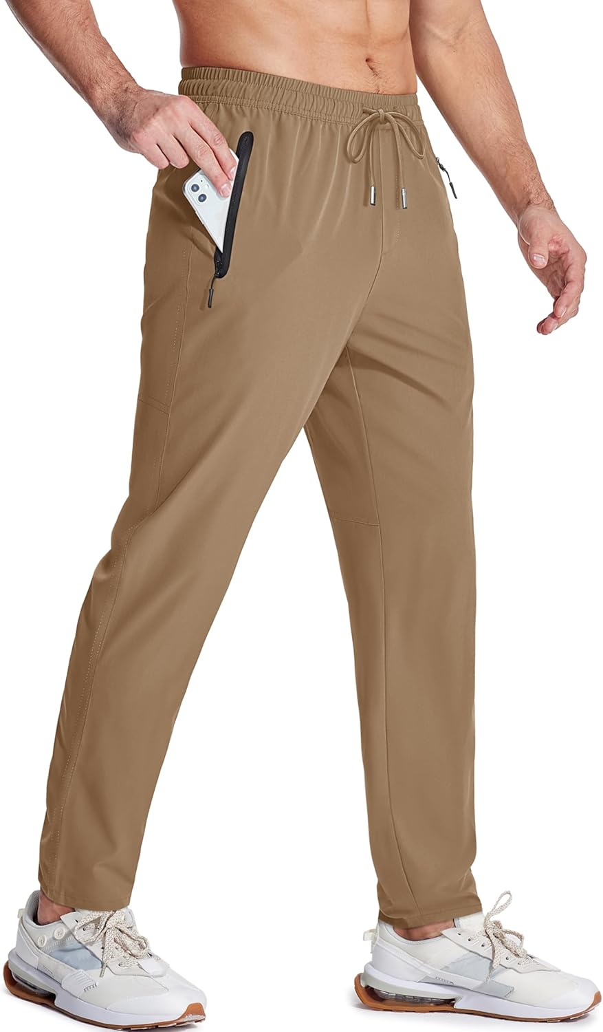 MAGCOMSEN Men's Lightweight Hiking Pants Quick Dry Running Pants with Zipper Pockets Open Bottom Sweatpants Workout