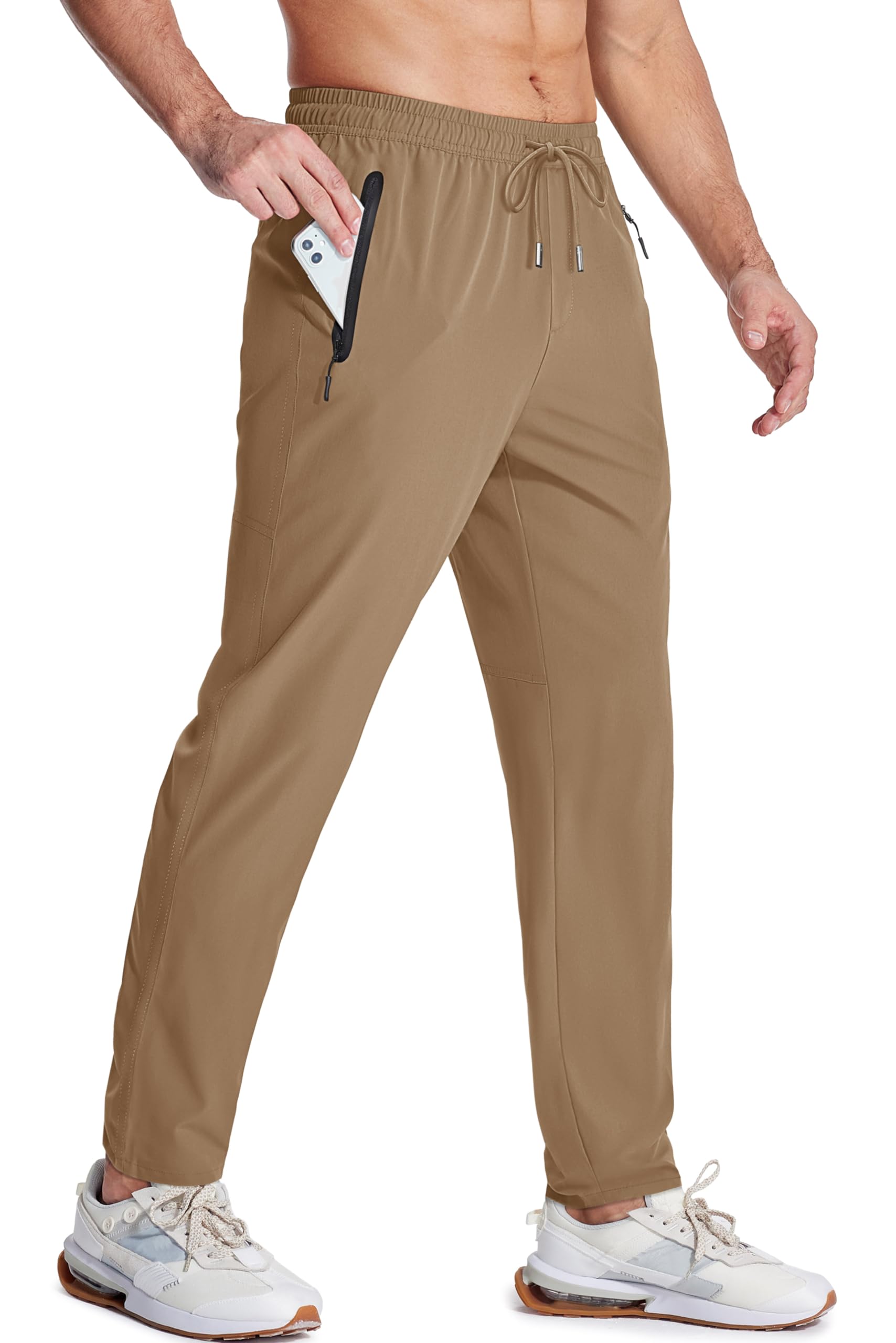 MAGCOMSEN Men's Lightweight Hiking Pants Quick Dry Running Pants with Zipper Pockets Open Bottom Sweatpants Workout
