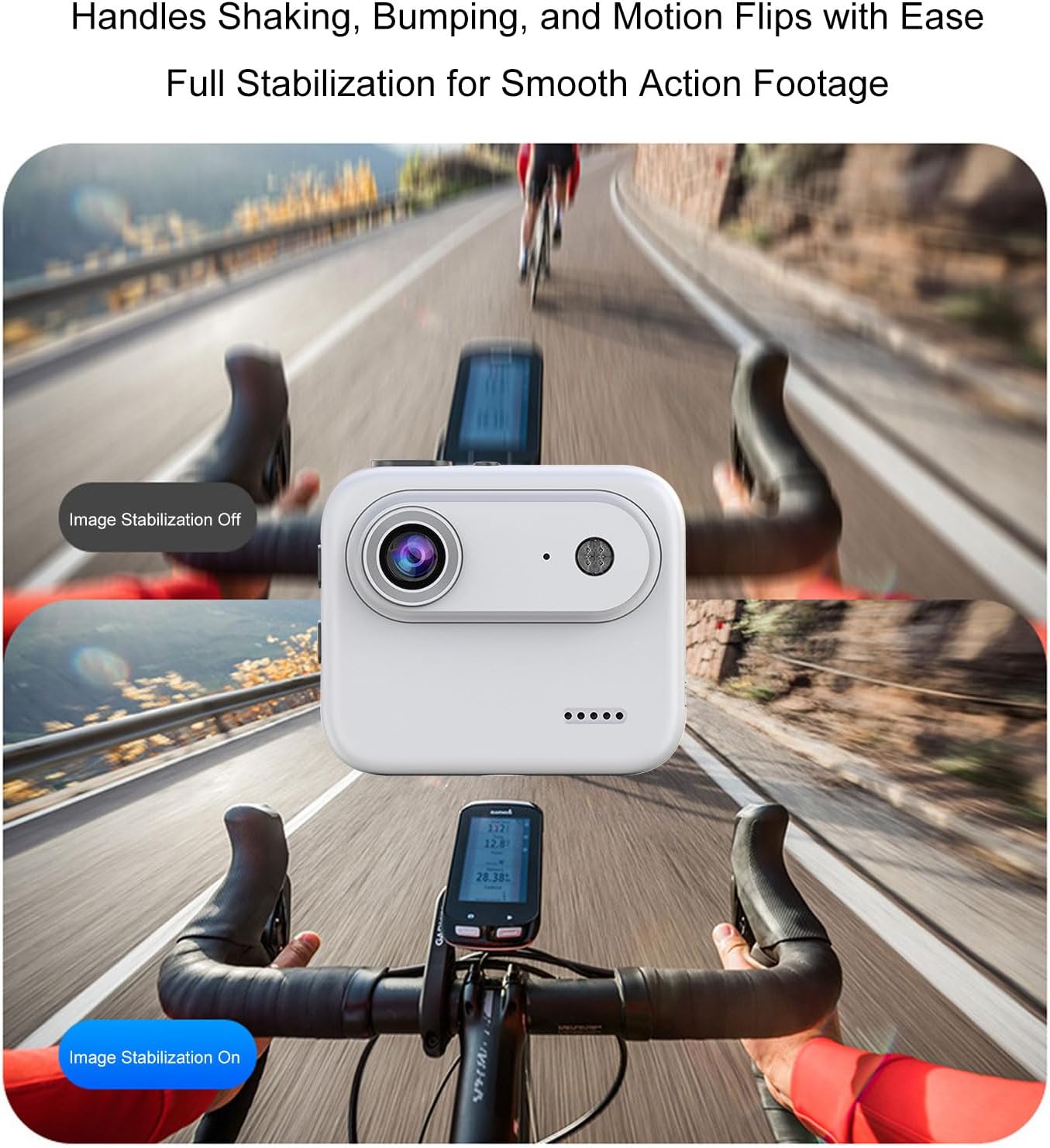 Yoidesu Sports Action Camera, 2 Inch Flip Screen Vlogging Camera, 143 Wide Angle Stabilized for Cycling and Outdoor Activities for Youth (White)