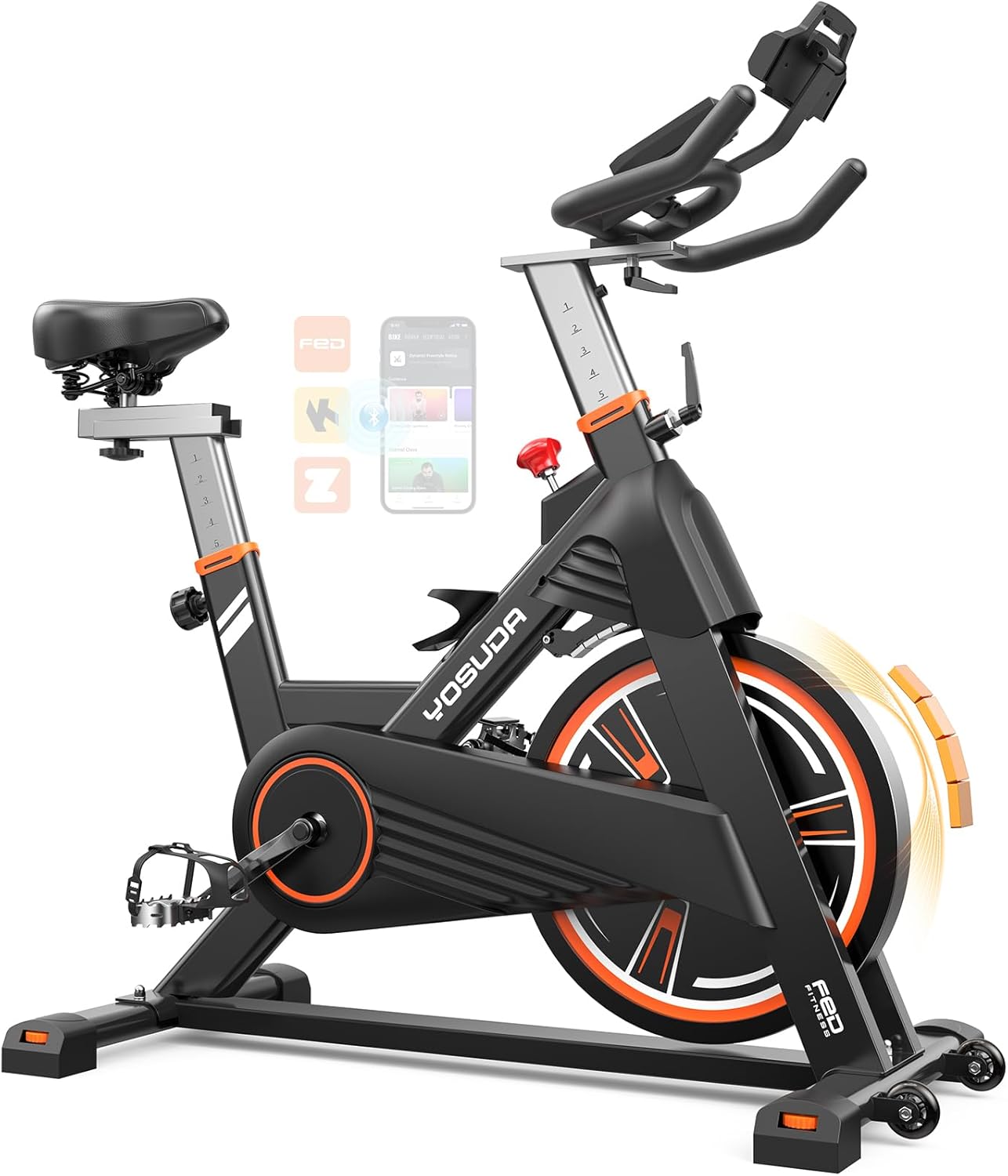 YOSUDA PRO Magnetic Exercise Bike 350 lbs Weight Capacity - Indoor Cycling Bike Stationary with Comfortable Seat Cushion, Silent Belt Drive 010C Orang