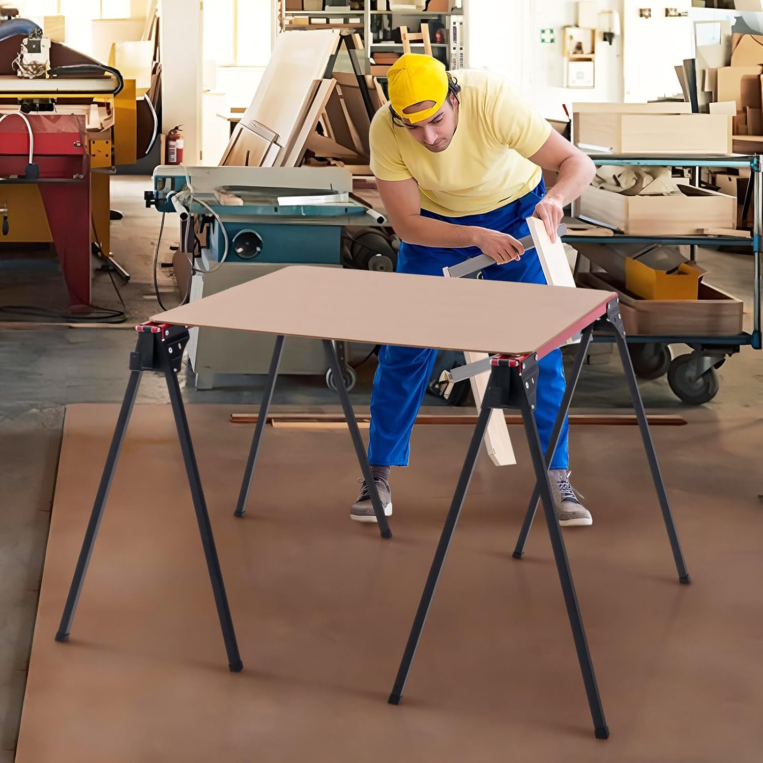 IRONMAX Saw Horses 2 Pack Folding, Portable Set of 2 Sawhorses Work Table w/ Quick Open Legs & 2 x 4 Support Arms, 2200 LBS Load Capacity Heavy-duty Sawhorse Twin Pack for Woodworking