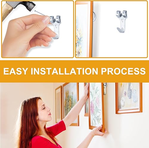 Miniatura 7 de KURUI Kit de colgadores para cuadros de 303 piezas, kit surtido de colgadores para cuadros con ganchos de pared resistentes, dientes de sierra