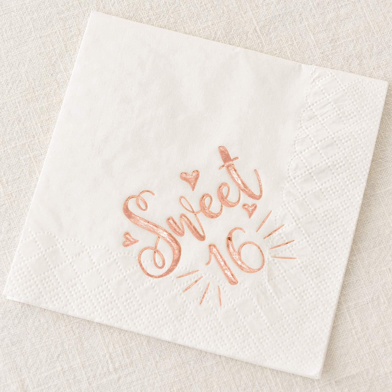 Crisky 3-Ply Sweet 16 Cocktail Napkins for 16th Birthday Decorations Candy Table Decor, Beverage Napkins Sweet 16 Birthday Supplies, 50 Pcs, Rose Gold, 4.9" x 4.9" Folded