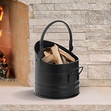 HomeZone Black Coal Bucket Fireside Accessories Kindling, Log, Coal & Fuel Storage Scuttle Bucket Indoor Homeware BLACK ROUND FIRESIDE BUCKET