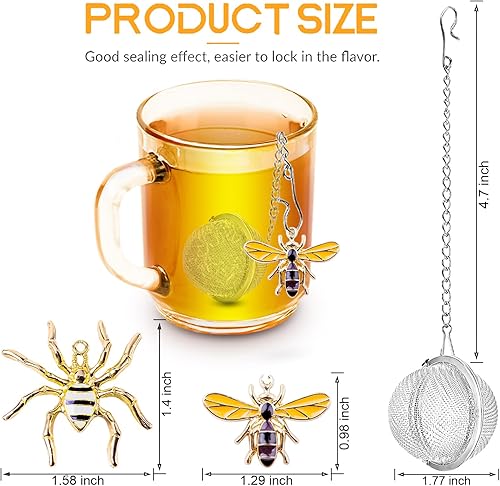 Miniatura 3 de Infusor de té, 2 unidades, colador de té TeaSanavie hecho a mano, abeja y araña, hoja suelta, bola de té más empinada con dije de abeja, infusores
