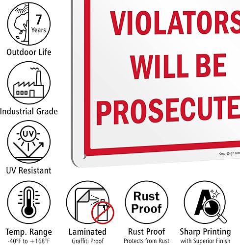 Miniatura 4 de SmartSign Letrero de metal con texto en inglés "No Dumping Violators Will Be Prosecuted", 14 x 10 pulgadas, aluminio laminado a prueba de óxido de
