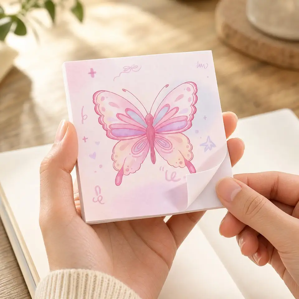 80 Sheets/Pad 3 Inch Sticky Notes Colorful Butterfly Notepad Cute Gradient Adhesive Memo Pads for Students School Home Office Supplies (Yellow)