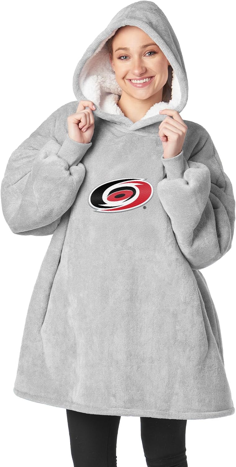Northwest NHL Hoodler Oversized Sherpa Pullover, Embroidered Logo,Plush Wearable Blanket Sweatshirt, Soft Fleece