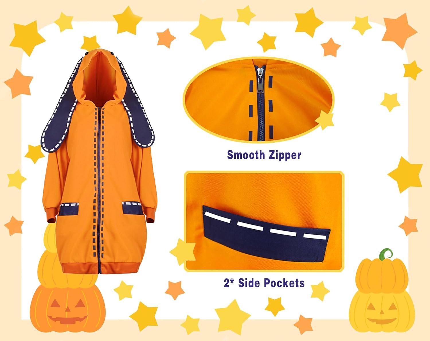 Anime Runa Hoodie Halloween Cosplay Costume Bunny Ears Hoodie Jacket with Stripe knee Socks for Women Girl - Image 4