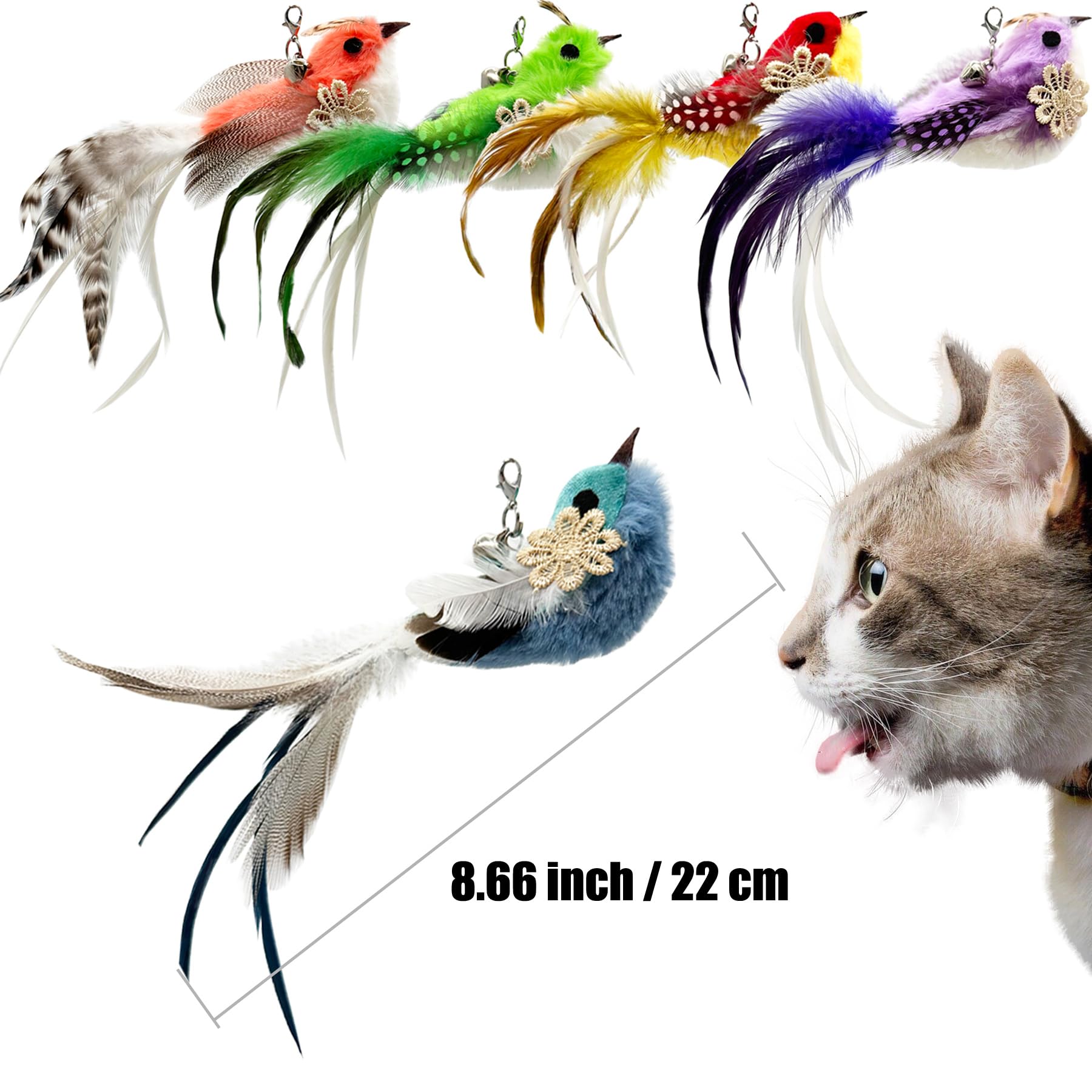 Recambios de varita de juguete de repuesto para gatos, 5 piezas de plumas naturales, plumas de pájaro y gato, plumas de repuesto para varita de gato