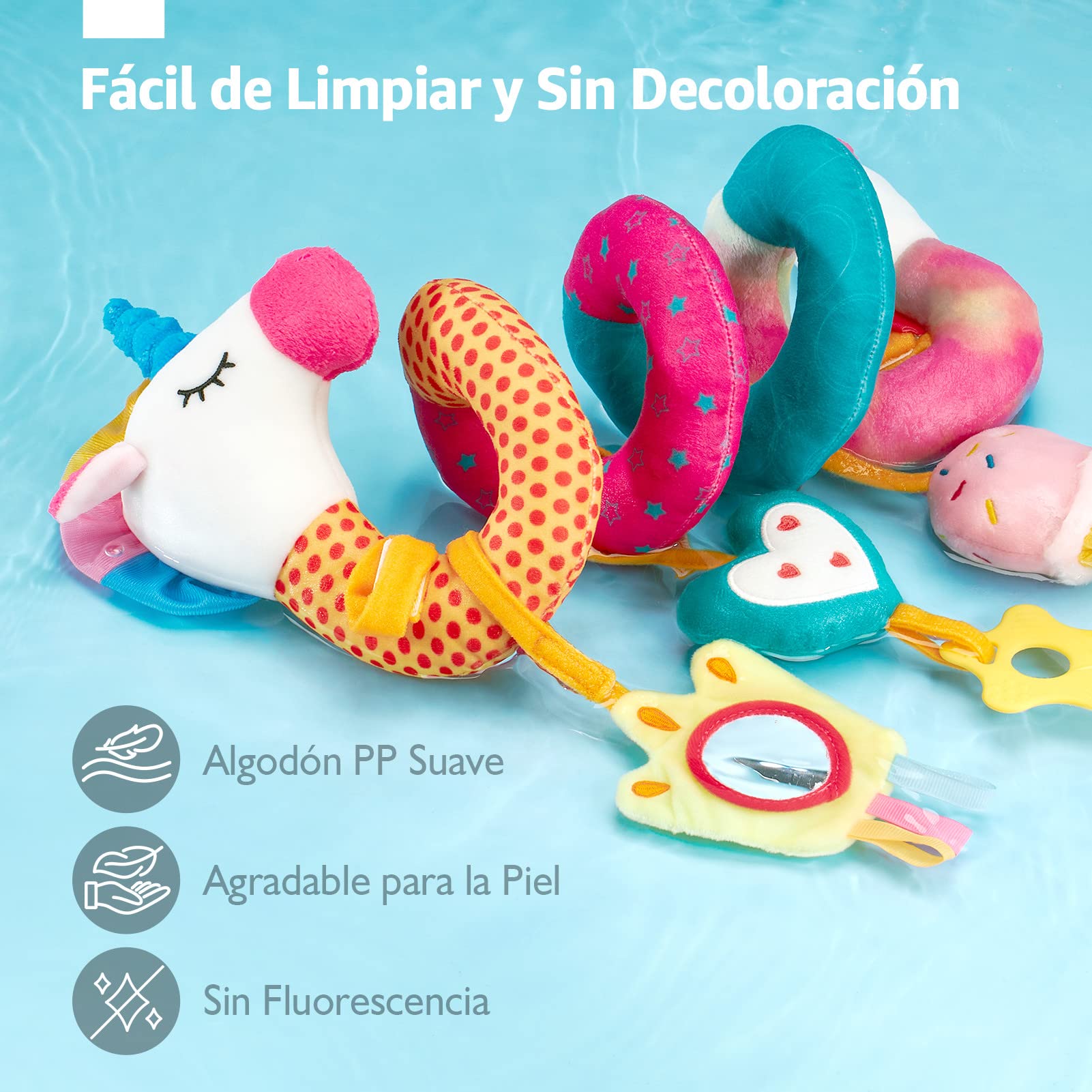 hahaland Colgantes para Cochecitos Juguetes Bebes 0 3 6 12 Meses, Espiral Actividades Juguetes Colgantes con Mordedor y Sonajero, Suave Peluches para Bebes Niños y Niñas Regalos Originales