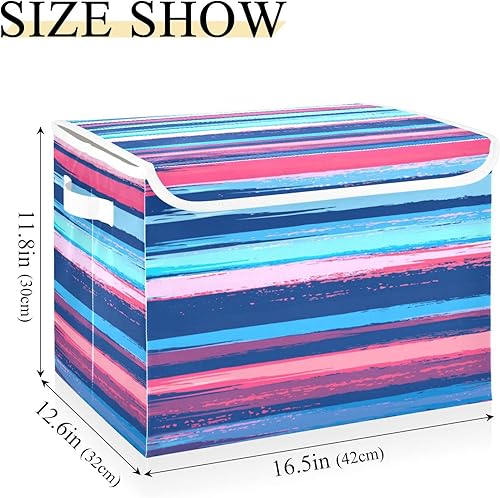 Miniatura 3 de susiyo Brush Stripes in Grunge Style Lidded Home Storage Bins Foldable Storage Cubes Organizer for Home Office Closet Shelves Nursery Toys Towels
