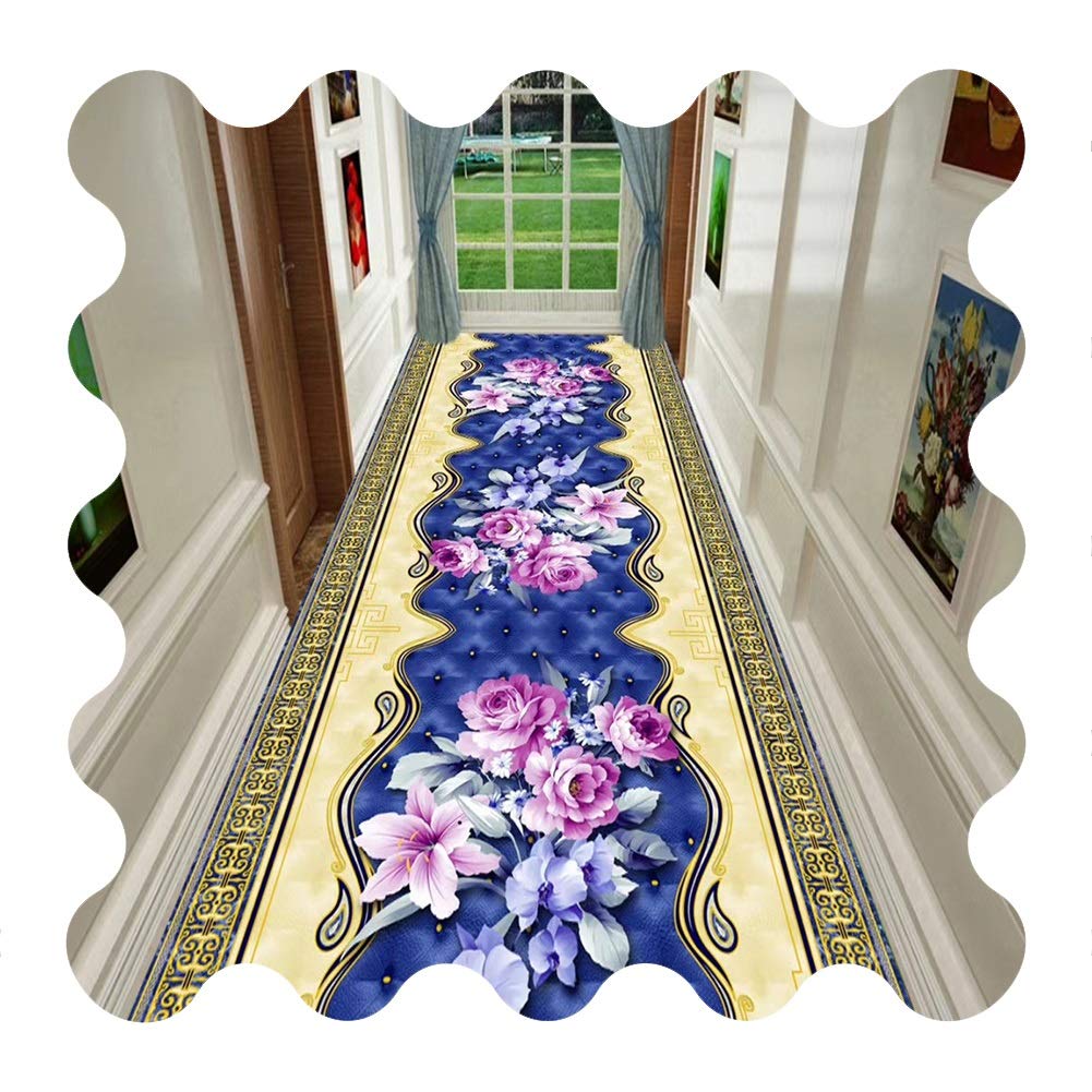Tapis de couloir 3D anti-bruit et doux à motif de fleurs classiques