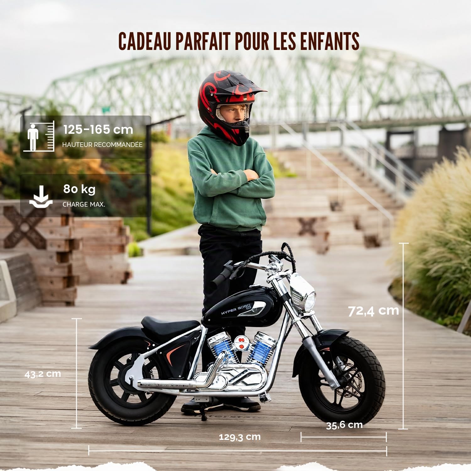 HYPERGOGO M5 Motocross Électrique pour Enfants – Moto Électrique avec 3 Vitesses, Pneus 14", Haut-Parleur Bluetooth, Contrôle Via Application & Effets LED