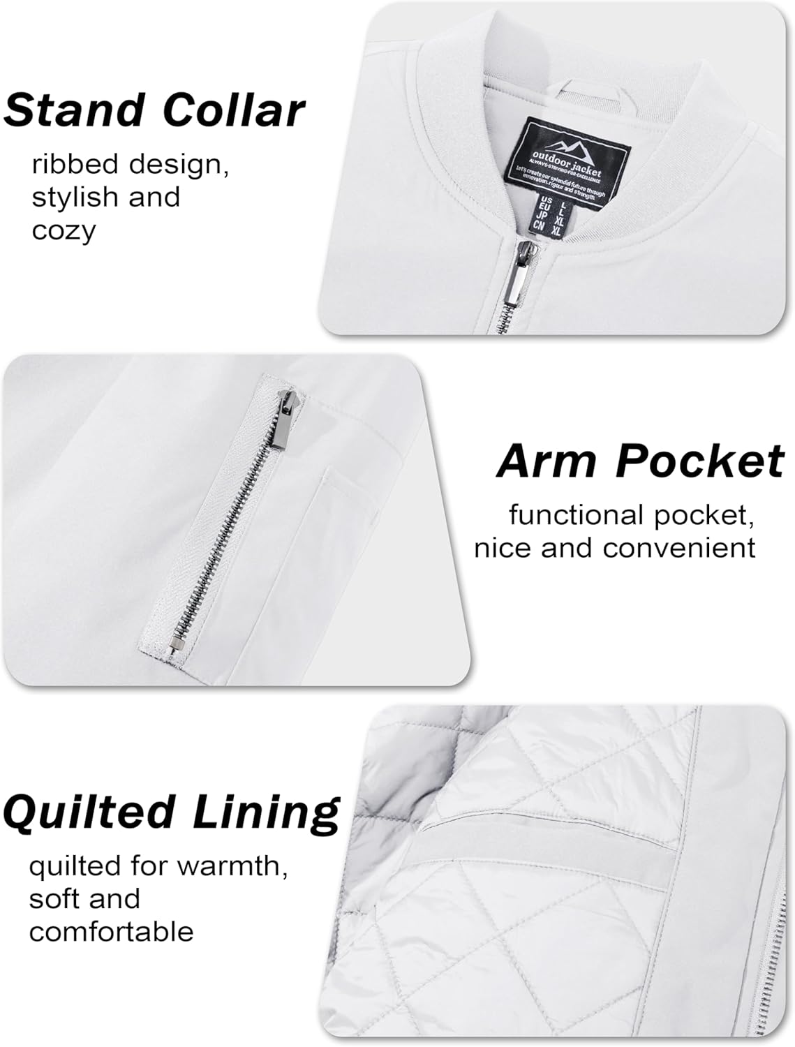 MAGCOMSEN Men's Bomber Jacket Casual Windproof Quilted Jacket Full Zip Windbreaker Winter Warm Varsity Jacket with Pockets - Image 5