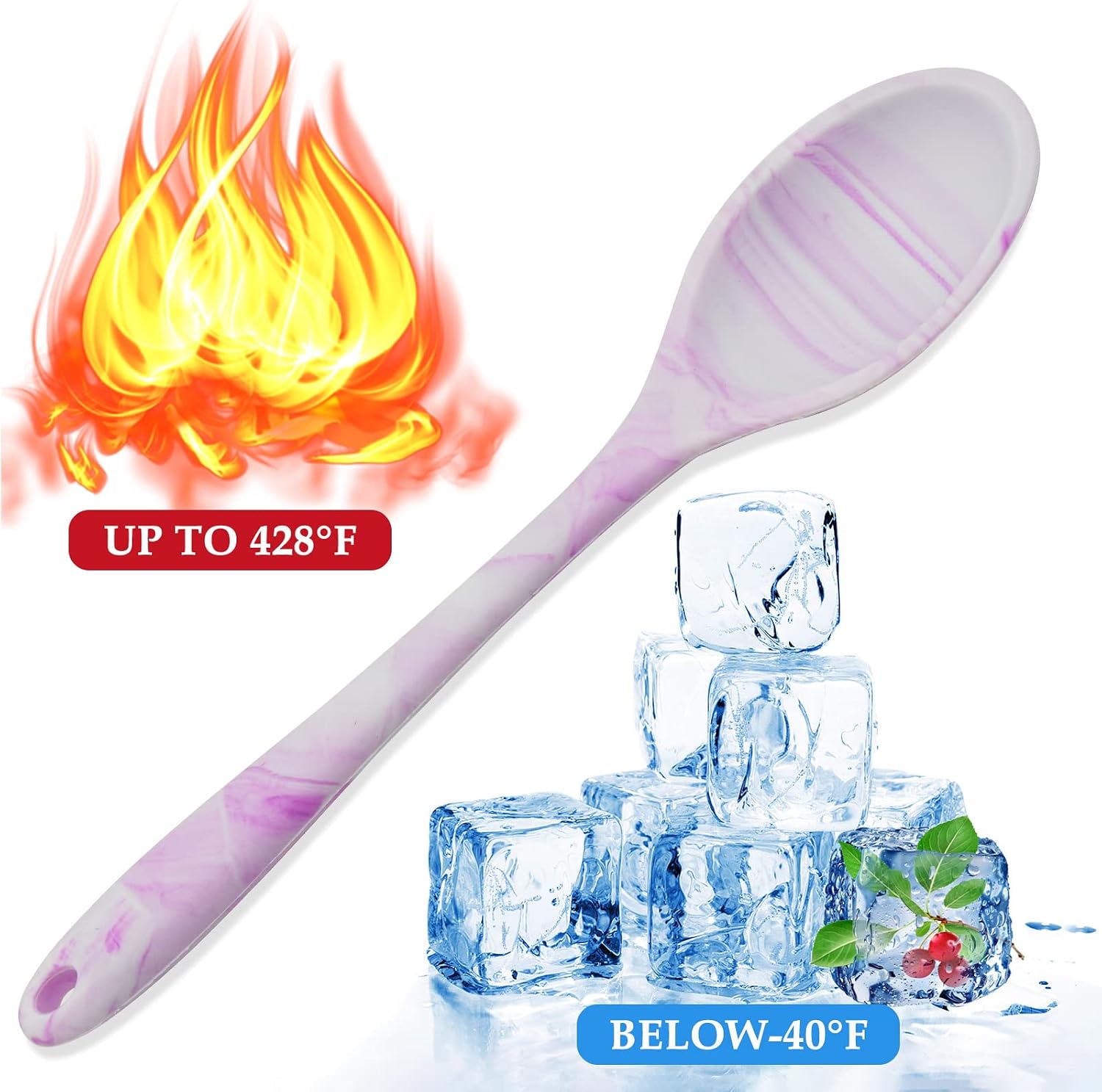 4 Pcs Silicone Spoons for Cooking, 10.6'' Large Mixing Spoon for Cooking