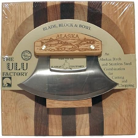 Large Alaska Ulu Bowl Set Salmon School Etched Handle