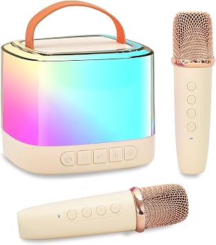 Karaoke Machine for Kids,Portable Bluetooth Speaker with Wireless Microphone for Illusionary Flowing Light,Karaoke Toys Gifts for Girls & Boys Ages 4-12 +Year Old Birthday Party