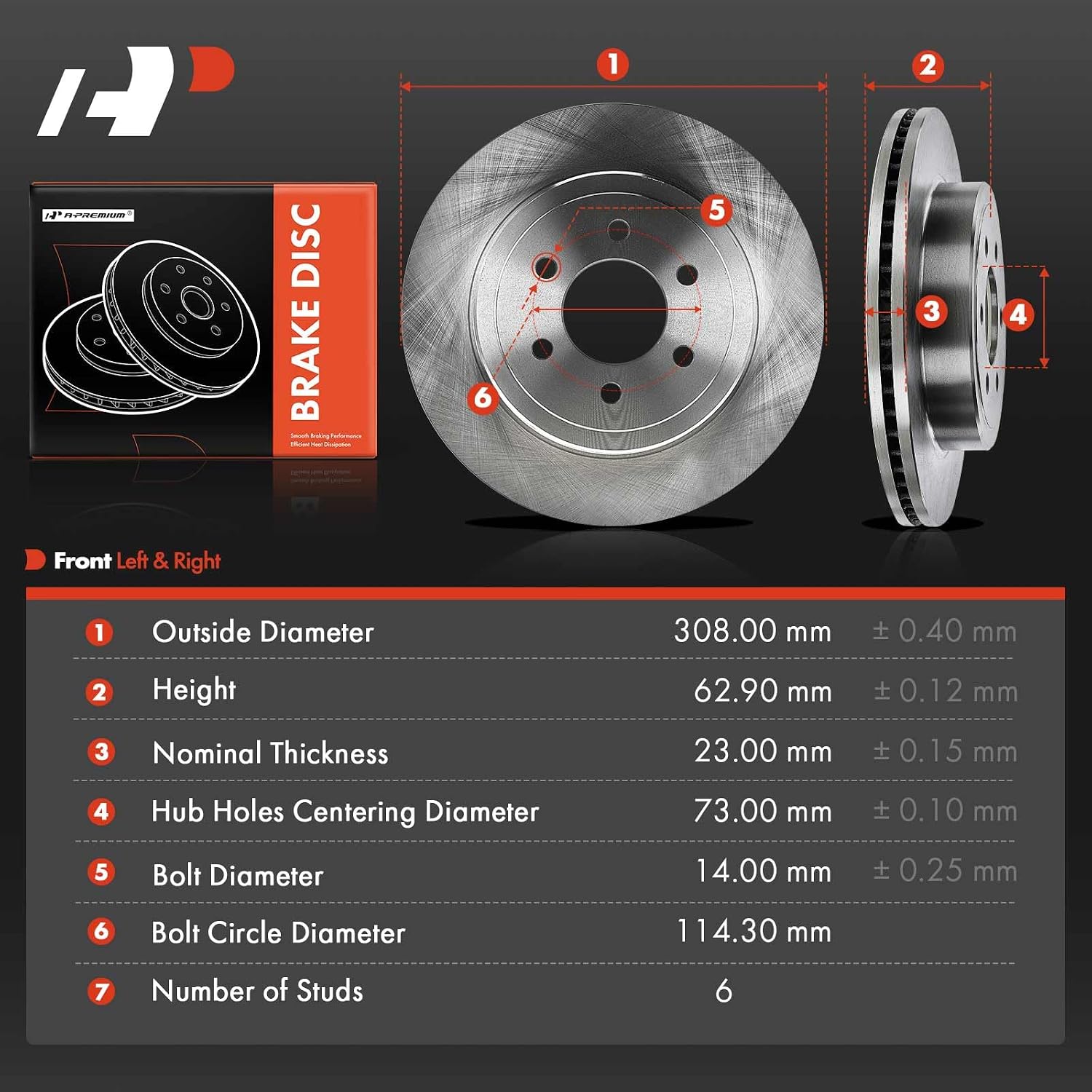 A-Premium 12.13 inch (308mm) Front Vented Disc Brake Rotors Compatible with Select Dodge Models - Dakota 2003-2004, 2-PC Set