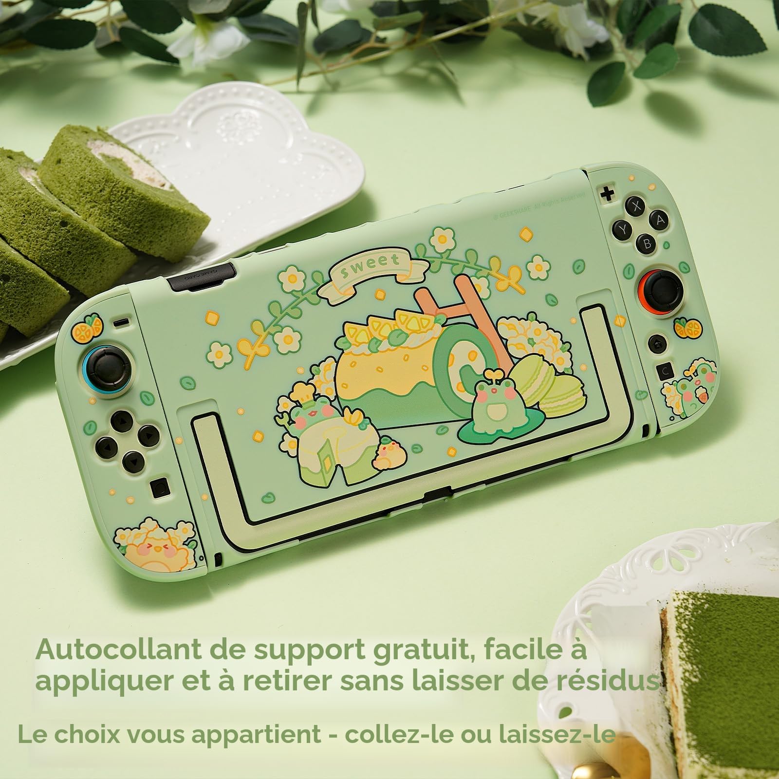 GeekShare Housse de protection compatible avec Switch 2, Coque PC dure et fine, design dockable pour console Switch 2 et contrôleur JC – Grenouille de matcha