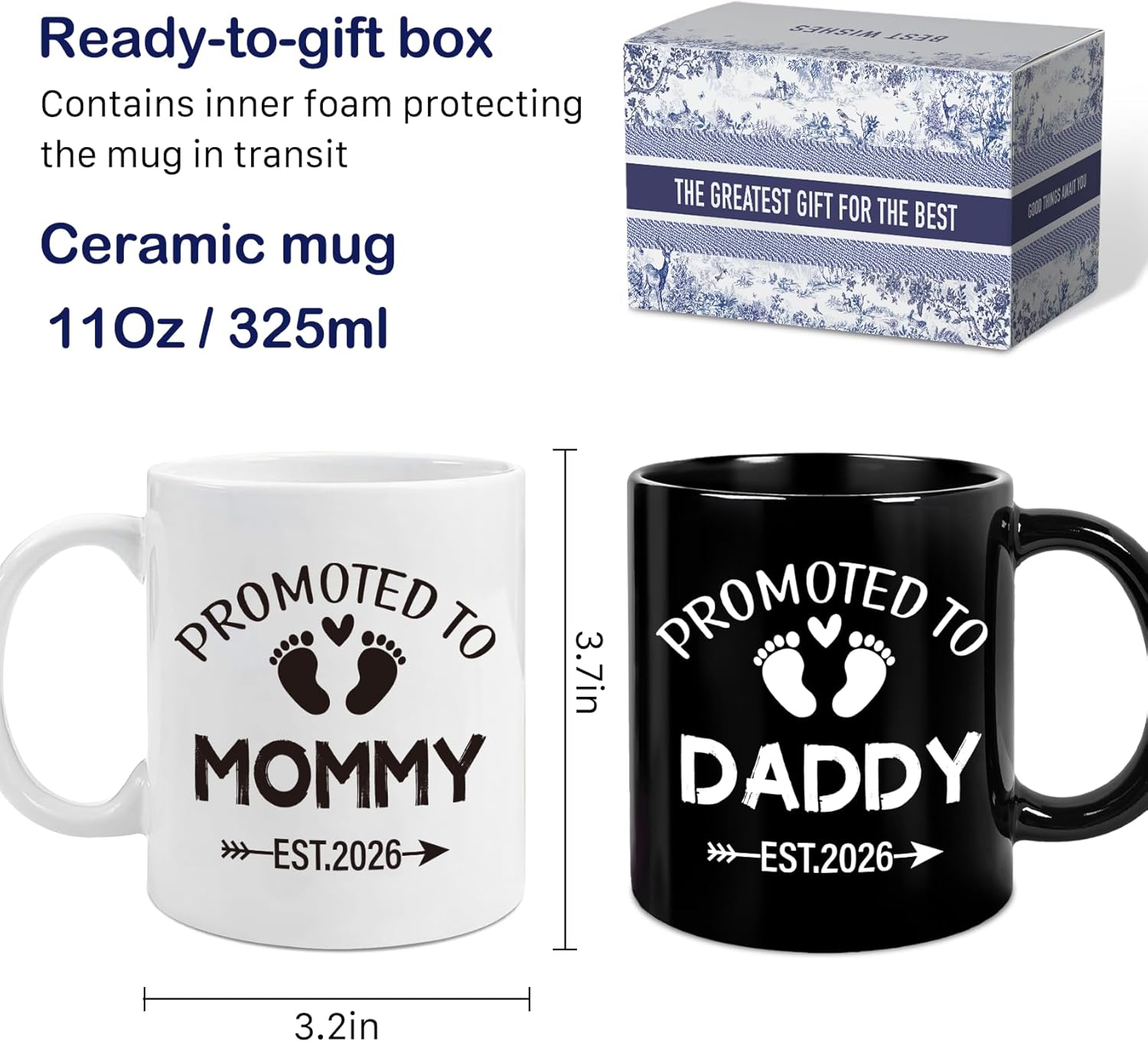 Promoted To Mommy And Daddy Mug, New Parent mug gifts for Couples 2026, Coffee Mugs Set Gifts for Parents, Pregnancy Announcement Baby Reveal mugs, mug gift for First Time parents, 11 Oz -5