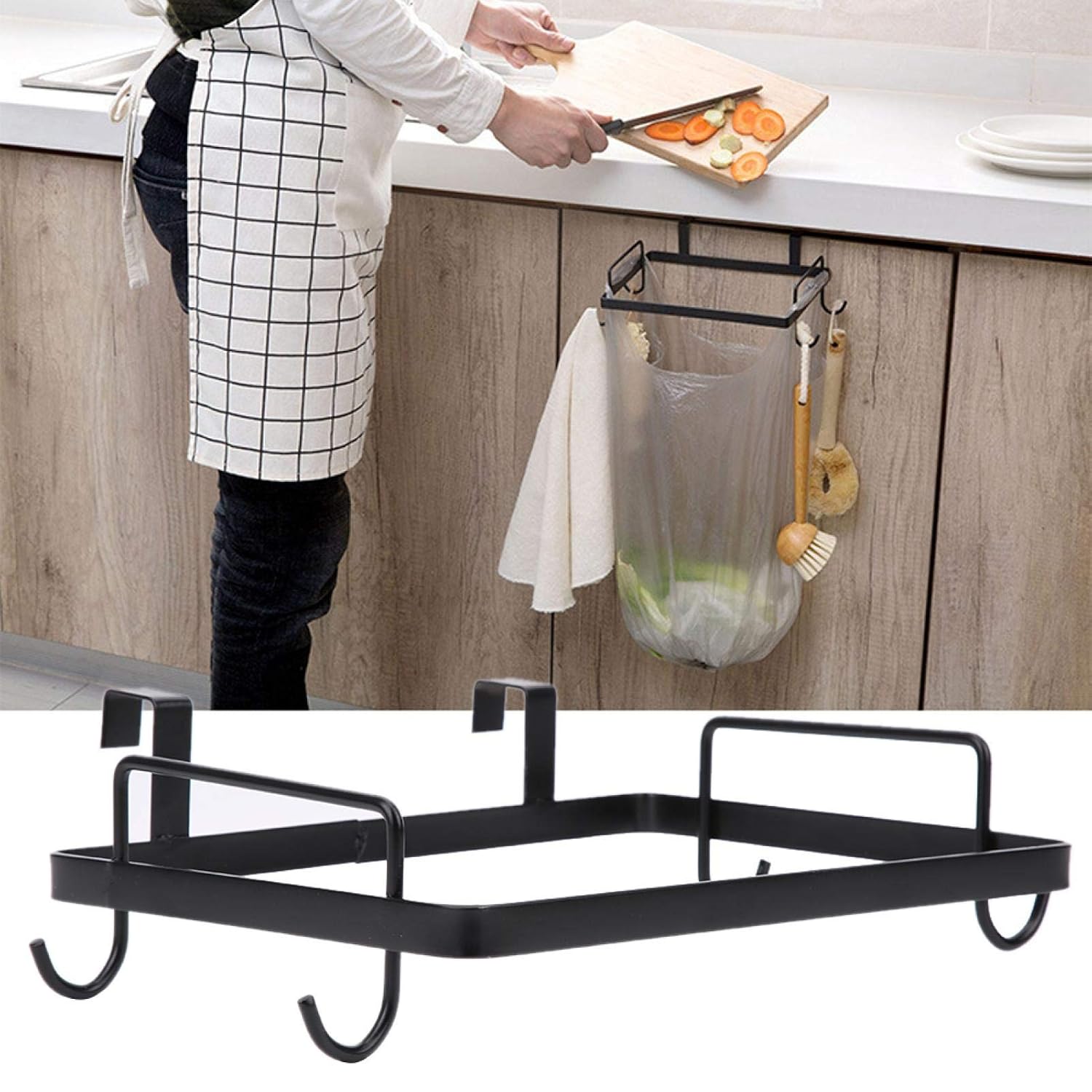 Garbage Bag Stand, Trash Storage Holder Hanging Trash Bag Holder for Household Kitchen Cabinets Doors and Cupboards(black)