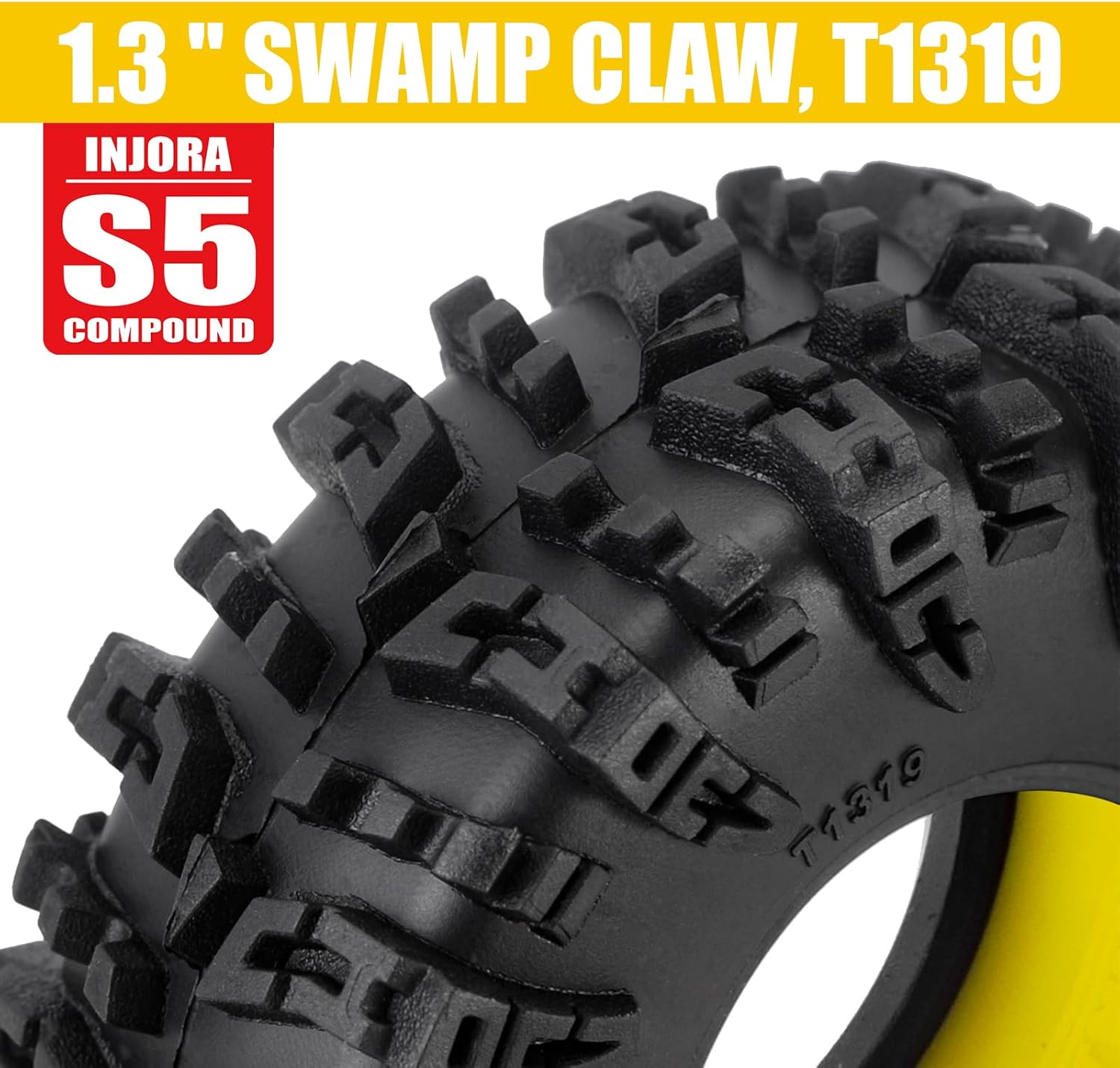 INJORA 1.3 Silicone Rubber Inserts and Swamp Claw Tires for TRX4M SCX24 1/18 1/24 RC Crawler Car Upgrade(Yellow)