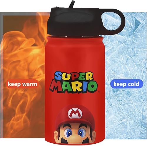 Miniatura 6 de Vaso de agua reutilizable para niños con aislamiento de acero inoxidable, bonito vaso con tapa con pajilla, asa ancha, a prueba de fugas para niños