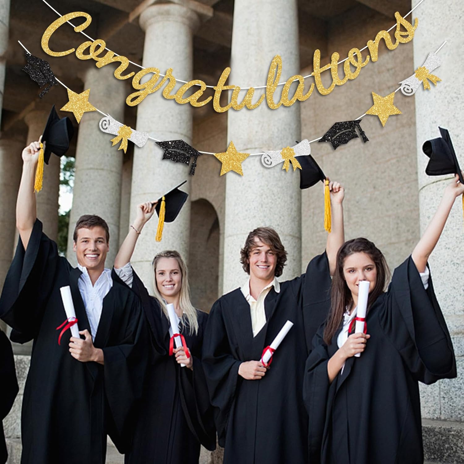 Congratulations Banner Gold Graduation Decorations Class of 2026 Prestrung Congrats Grad Banner for Middle School High School College Graduate Party Decorations - Image 4