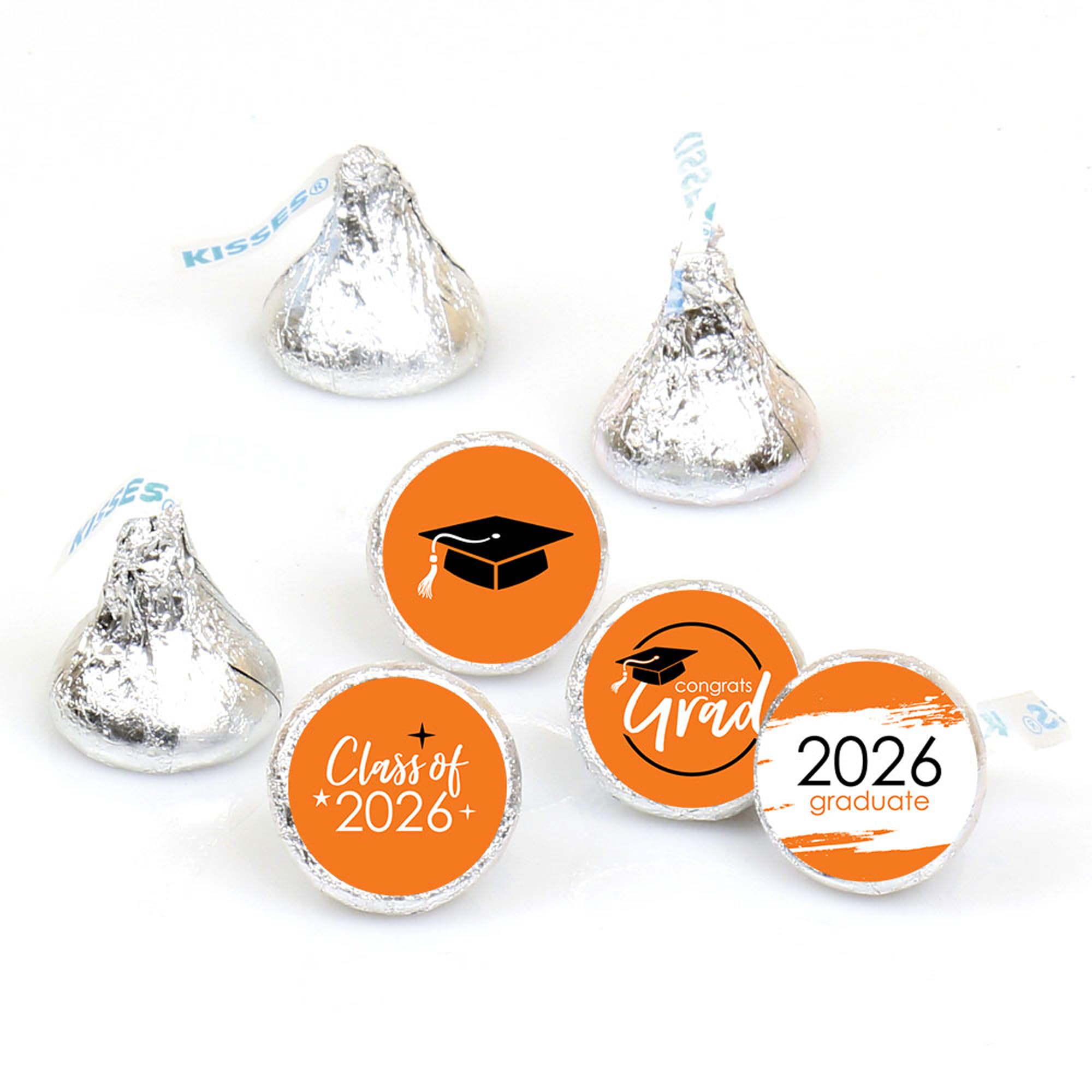 Big Dot of Happiness 2026 Orange Graduation Party Round Candy Sticker Favors - Labels Fit Chocolate Candy (1 Sheet of 108)