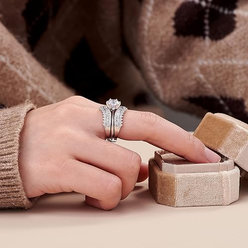 Vista 6 de Newshe Jewellery Anillo de boda de circonita 5A para mujer, juego de anillos de compromiso de 3.5 quilates, plata de ley 925, tamaño 5-12