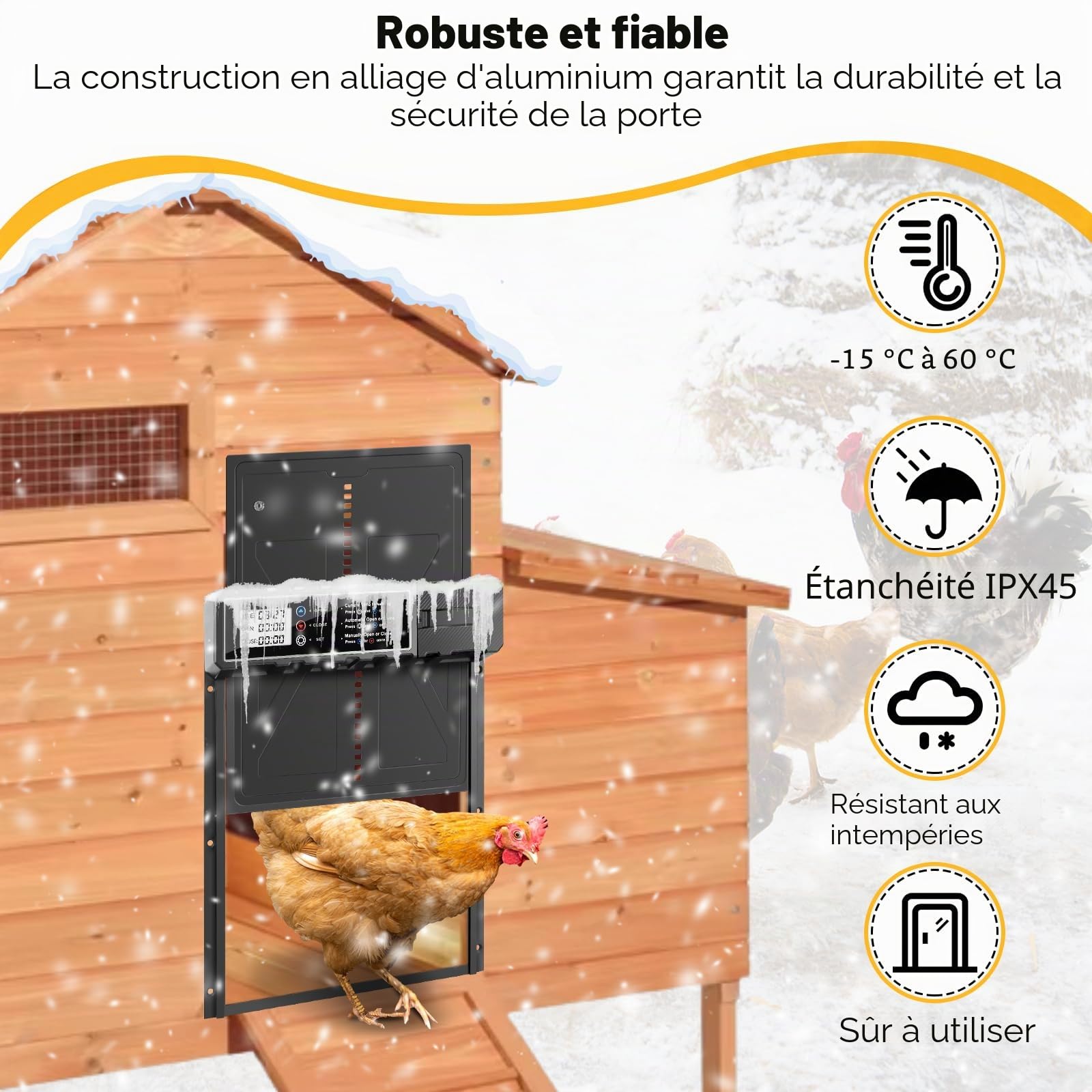 talifoca Porte Poulailler Automatique Batterie avec Écran LCD Étanche, Porte Automatique Poulailler en Aluminium avec Anti-Pincement, Minuterie, Ouvre-Porte Vertical(Aucune Pile Incluse)