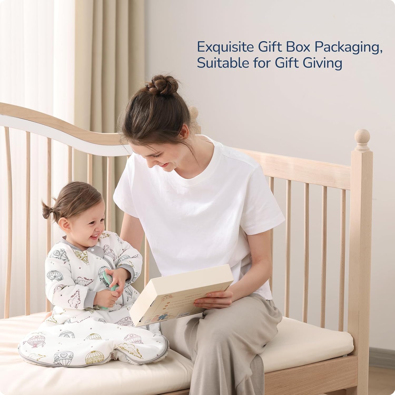 Baby Sleep Sack 6–12 Months, 2.5 TOG Warm Cotton Sleep Sack with Detachable Long Sleeves, Winter Wearable Blanket for Cold Nights, 2-Way Zipper Toddler Sleeping Sack, Hot Air Balloon - Image 8