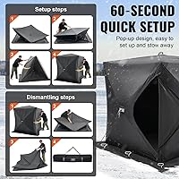 Vista 4 de VEVOR Portable Pop-Up Tent, 1-8 Person Insulated Shelter, Large Fishing Area, Hub-Style Shanty for Winter Fishing, Waterproof Oxford Ice Cube with
