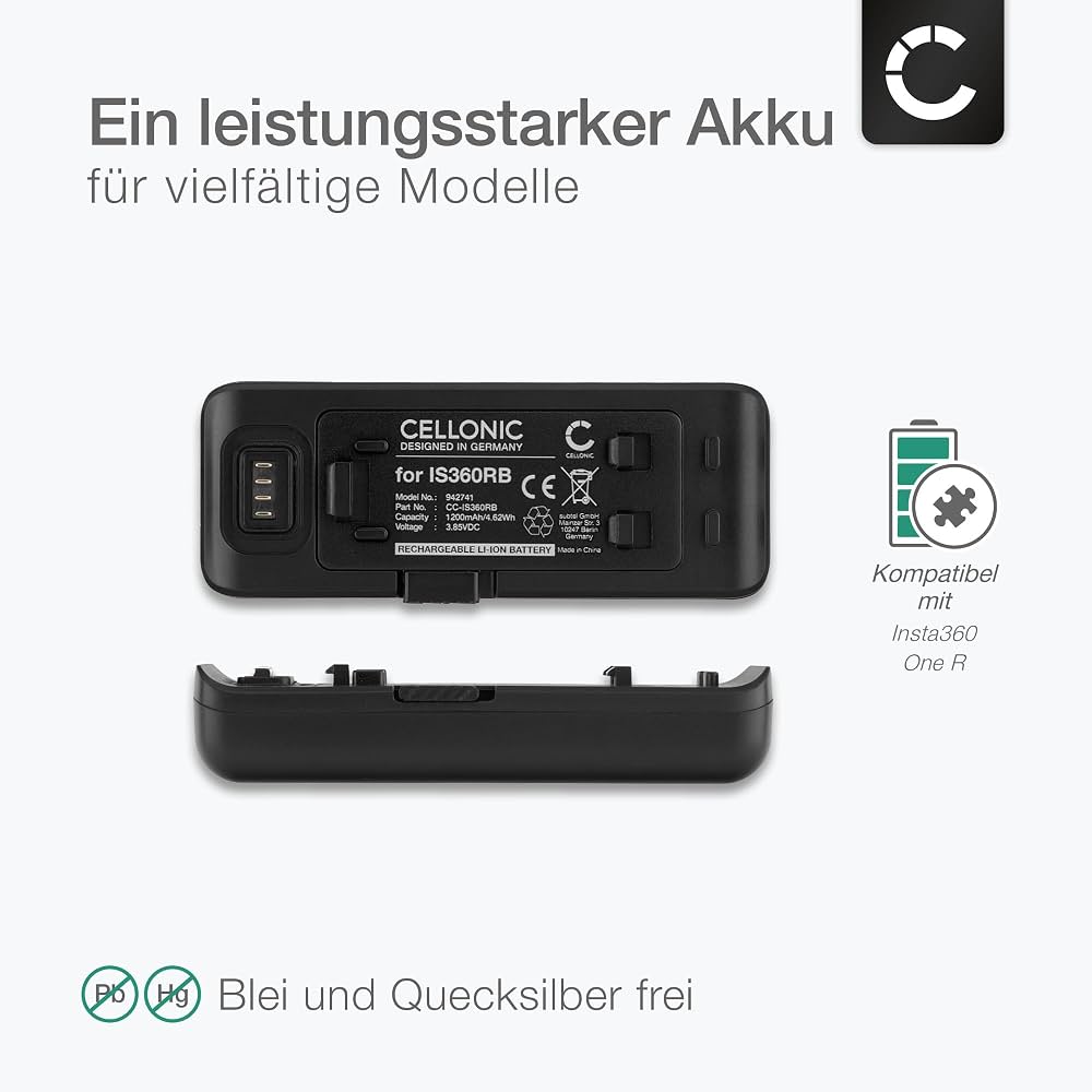 Batteria Compatibile Per Insta360 One R | 1200 MAh, 3.85V, Li-Ion | Alta Capacità E Protezione Da Sovraccarico
