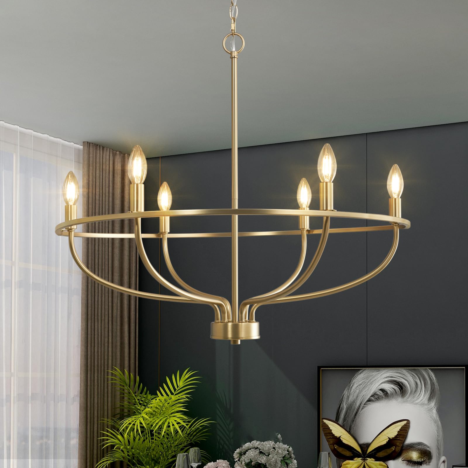 FookChak 6-Light Gold Chandelier